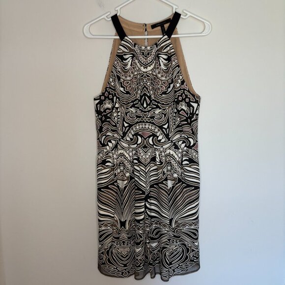 BCBG MAXARIA Cailyn Cocktail Halter Dress Womens 8 Black Brown Cream Mesh Knee - Picture 5 of 5